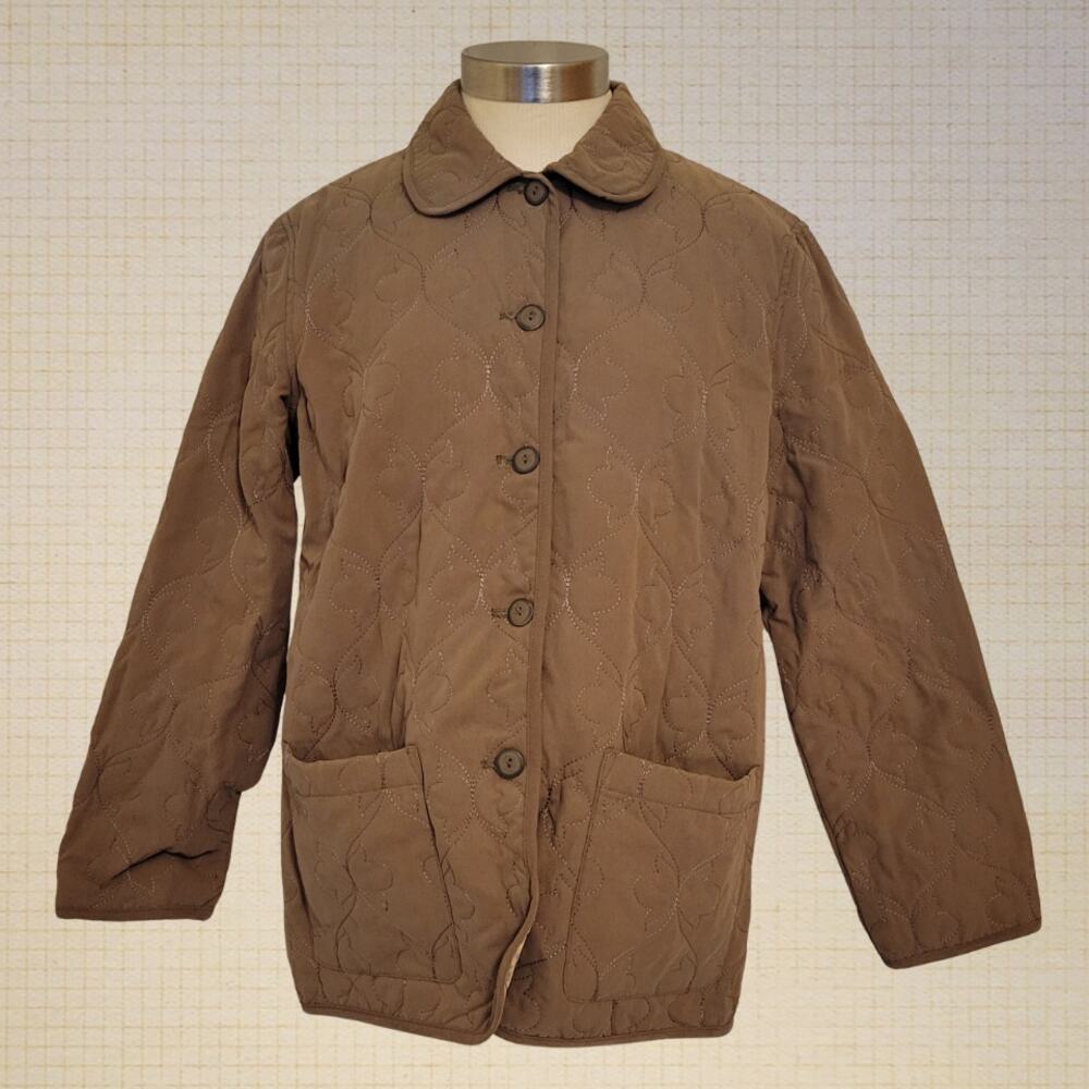 Quilted Floral Embroidered Jacket Alfred Dunner Brown Petite 10 Button Front